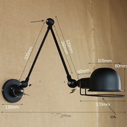 Applique da parete moderna in metallo nero con braccio oscillante, lampadina inclusa