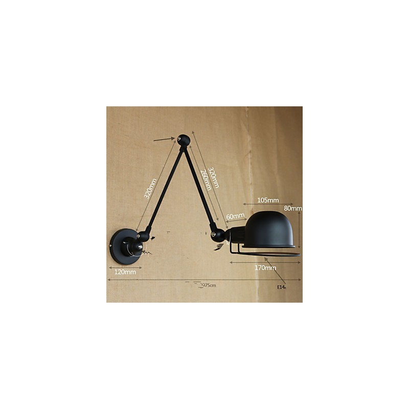 Applique da parete moderna in metallo nero con braccio oscillante, lampadina inclusa