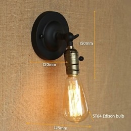 Applique da parete Edison retrò minimalista nera con lampadina inclusa E26/E27 40 W