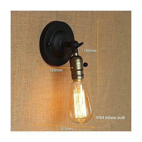 Applique da parete Edison retrò minimalista nera con lampadina inclusa E26/E27 40 W