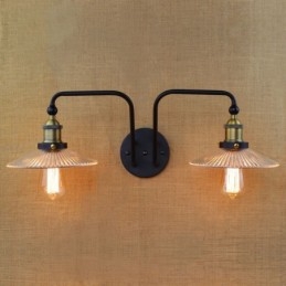 Applique da parete industriale nordica in vetro e ferro, nero, 2 luci E26/E27
