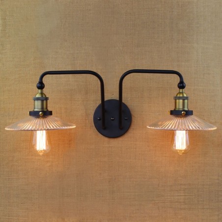 Applique da parete industriale nordica in vetro e ferro, nero, 2 luci E26/E27