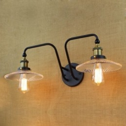Applique da parete industriale nordica in vetro e ferro, nero, 2 luci E26/E27