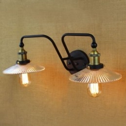 Applique da parete industriale nordica in vetro e ferro, nero, 2 luci E26/E27