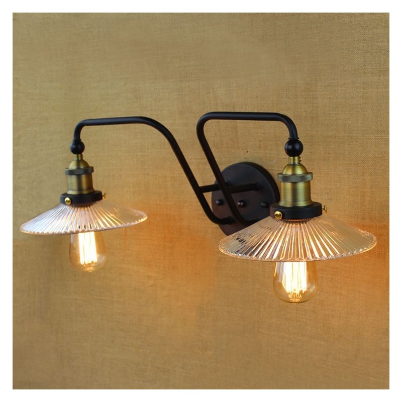 Applique da parete industriale nordica in vetro e ferro, nero, 2 luci E26/E27