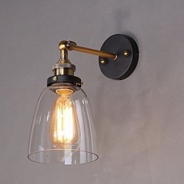Applique da parete Industrial Edison Simplicity in vetro trasparente con base in metallo