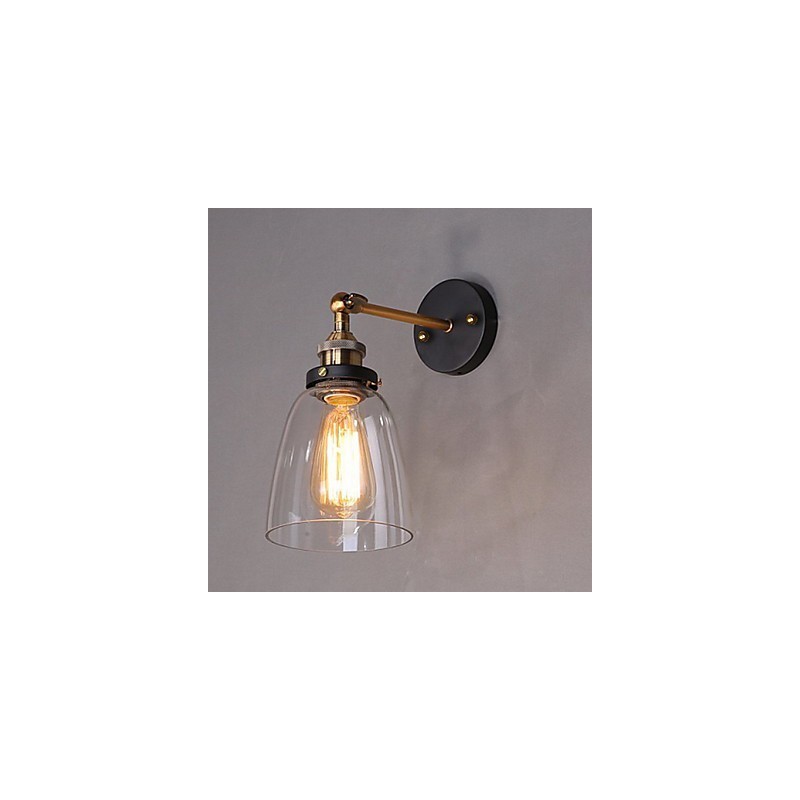 Applique da parete Industrial Edison Simplicity in vetro trasparente con base in metallo