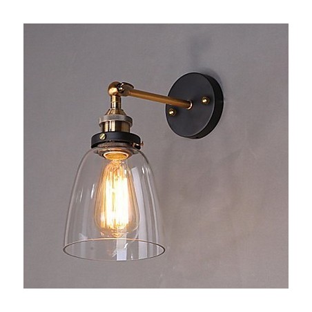 Applique da parete Industrial Edison Simplicity in vetro trasparente con base in metallo