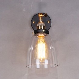 Applique da parete Industrial Edison Simplicity in vetro trasparente con base in metallo