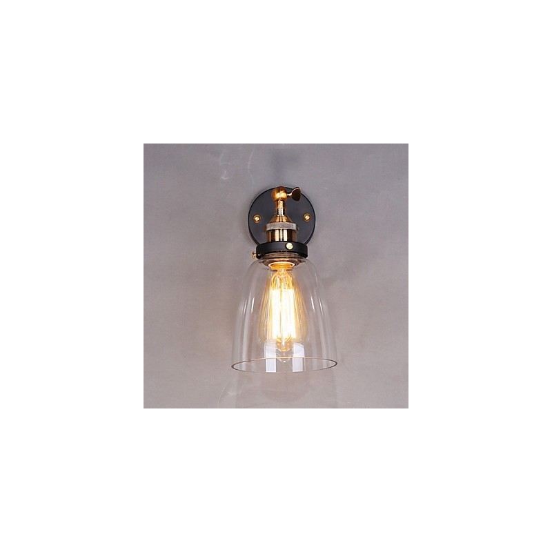 Applique da parete Industrial Edison Simplicity in vetro trasparente con base in metallo