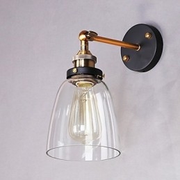 Applique da parete Industrial Edison Simplicity in vetro trasparente con base in metallo