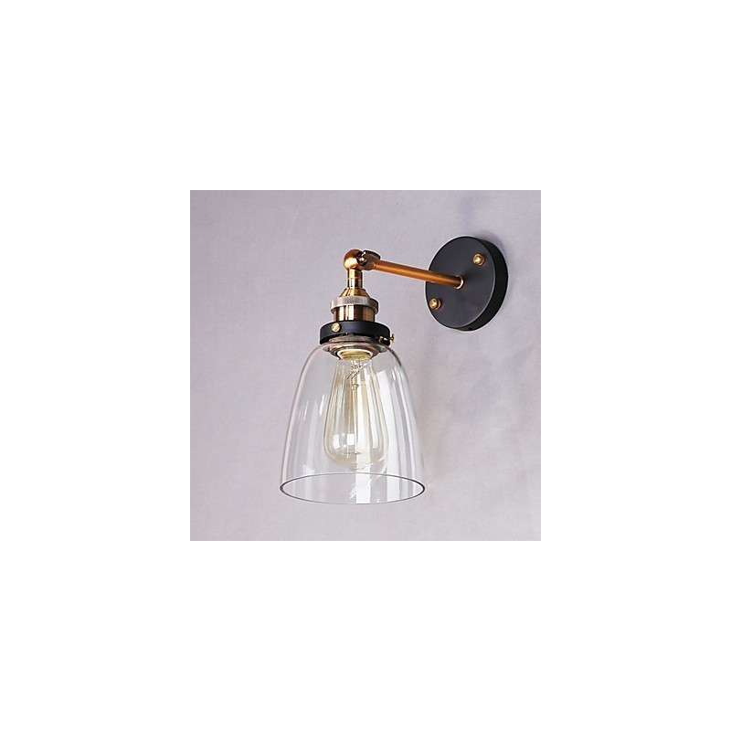 Applique da parete Industrial Edison Simplicity in vetro trasparente con base in metallo