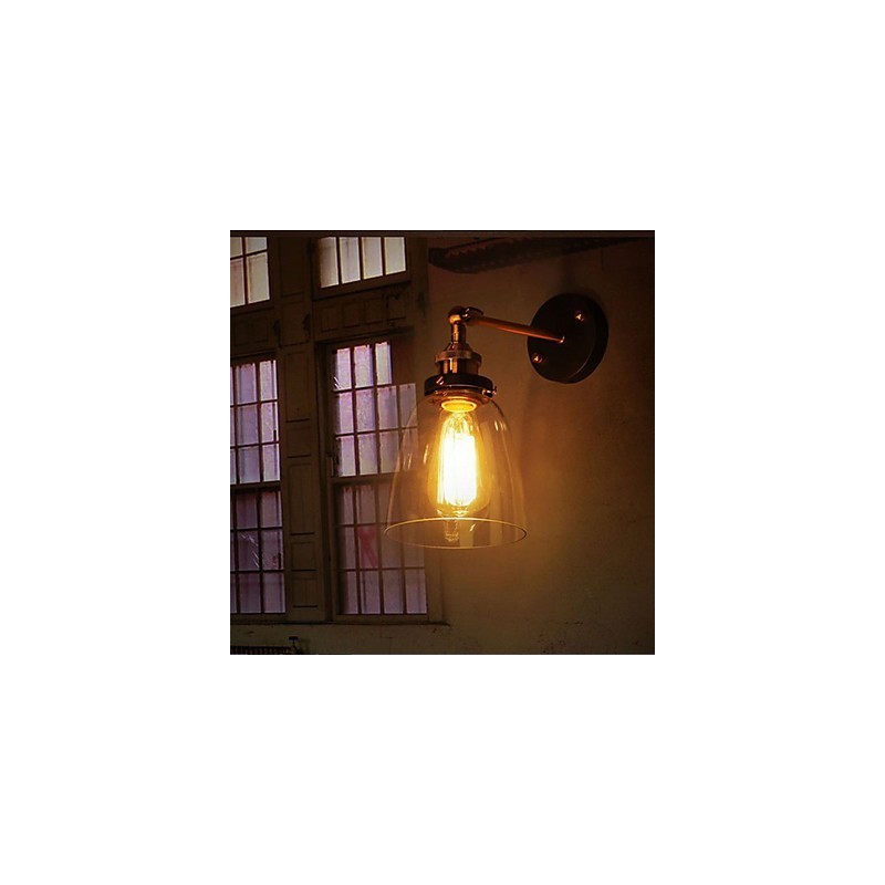 Applique da parete Industrial Edison Simplicity in vetro trasparente con base in metallo