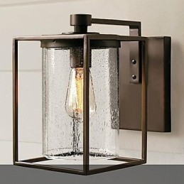 Applique da esterno moderna in metallo marrone con paralume in vetro trasparente 33 cm