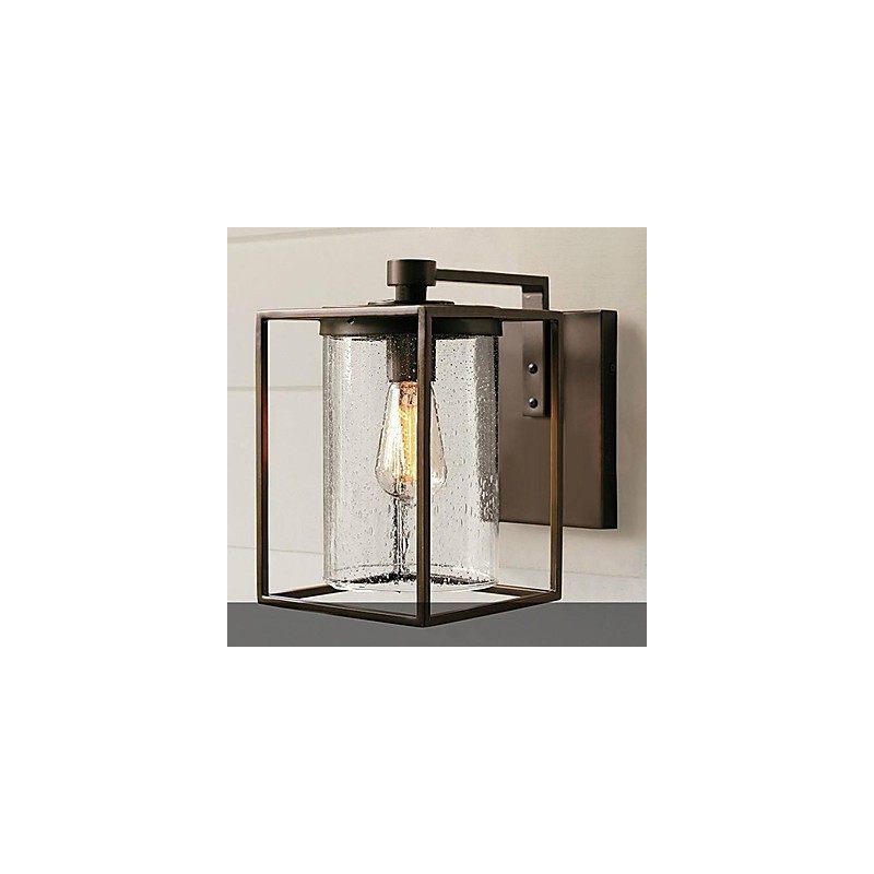 Applique da esterno moderna in metallo marrone con paralume in vetro trasparente 33 cm