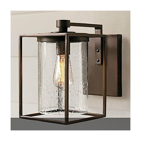 Applique da esterno moderna in metallo marrone con paralume in vetro trasparente 33 cm