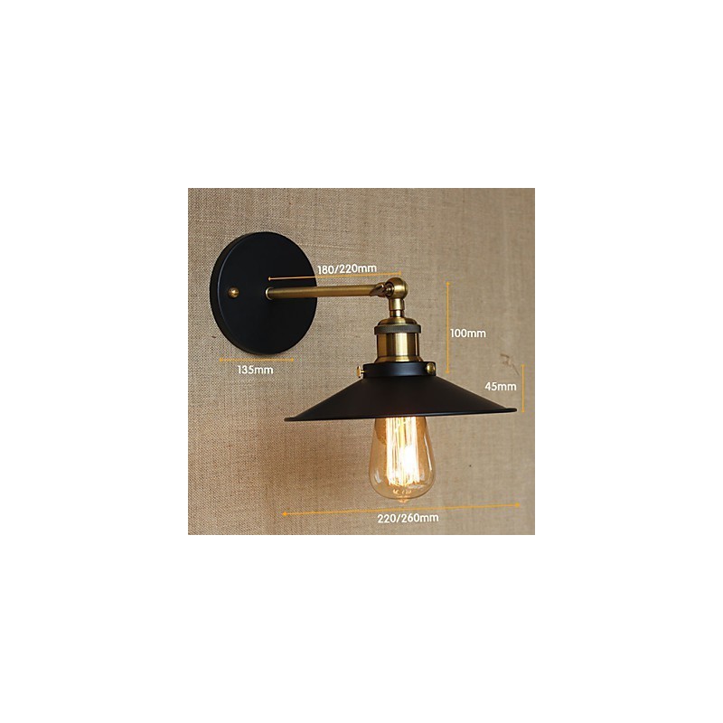 Applique da parete rustica in metallo oro e nero con lampadina E26/E27