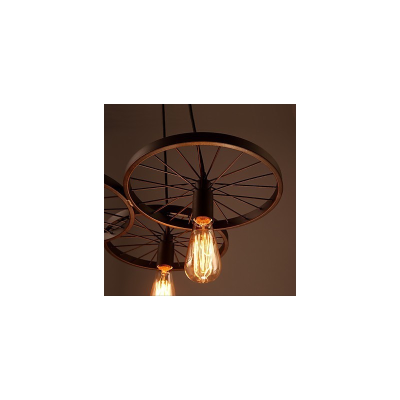 Lampadario retrò industriale americano in ferro battuto multicolore 56 cm