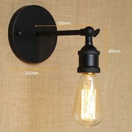 Applique da parete minimalista in ferro battuto nero, stile rustico/lodge, 1 lampadina E26/E27