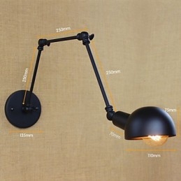 Applique da parete industriale retrò a braccio lungo con lampadina E26/E27, nera