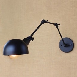 Applique da parete industriale retrò a braccio lungo con lampadina E26/E27, nera