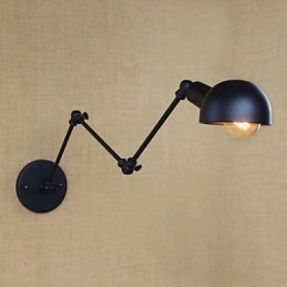 Applique da parete industriale retrò a braccio lungo con lampadina E26/E27, nera