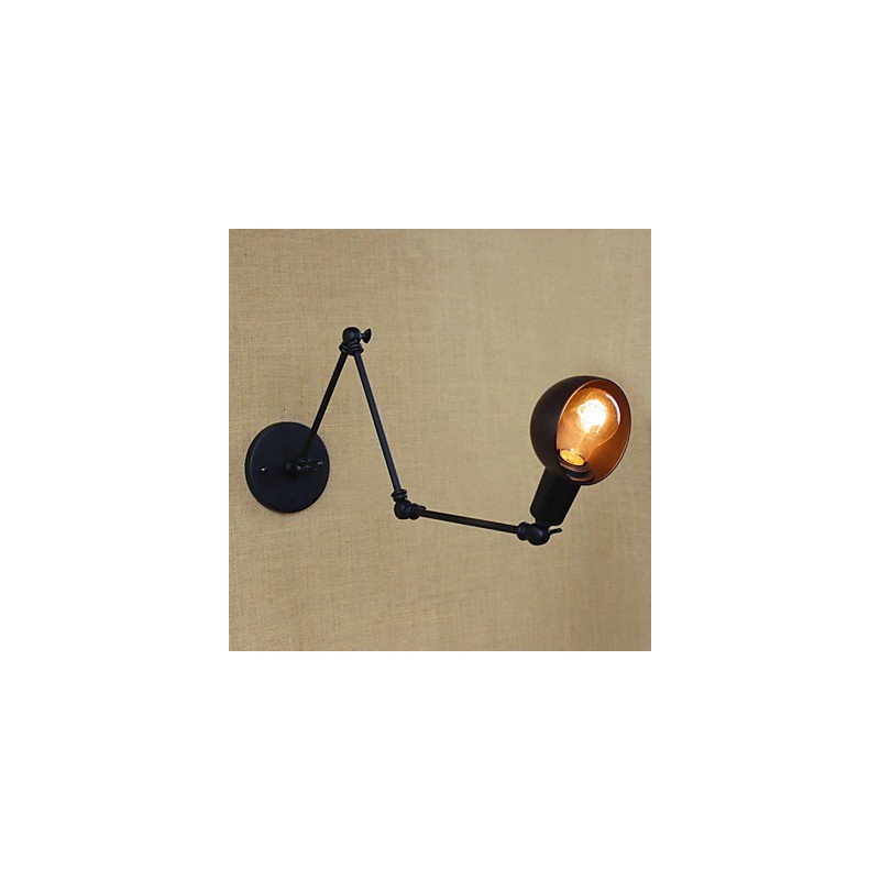 Applique da parete industriale retrò a braccio lungo con lampadina E26/E27, nera