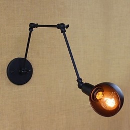 Applique da parete industriale retrò a braccio lungo con lampadina E26/E27, nera