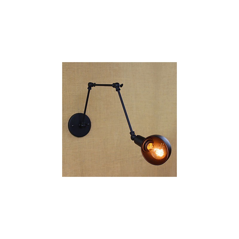 Applique da parete industriale retrò a braccio lungo con lampadina E26/E27, nera