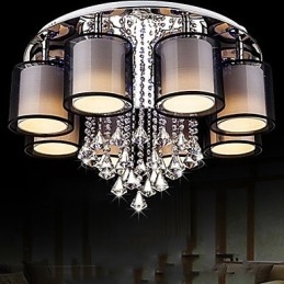 Lampadario contemporaneo in metallo marrone con paralume in tessuto e cristalli