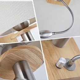 Applique da parete LED con luce di lettura, 2 luci, legno/bambù, paralume in tessuto