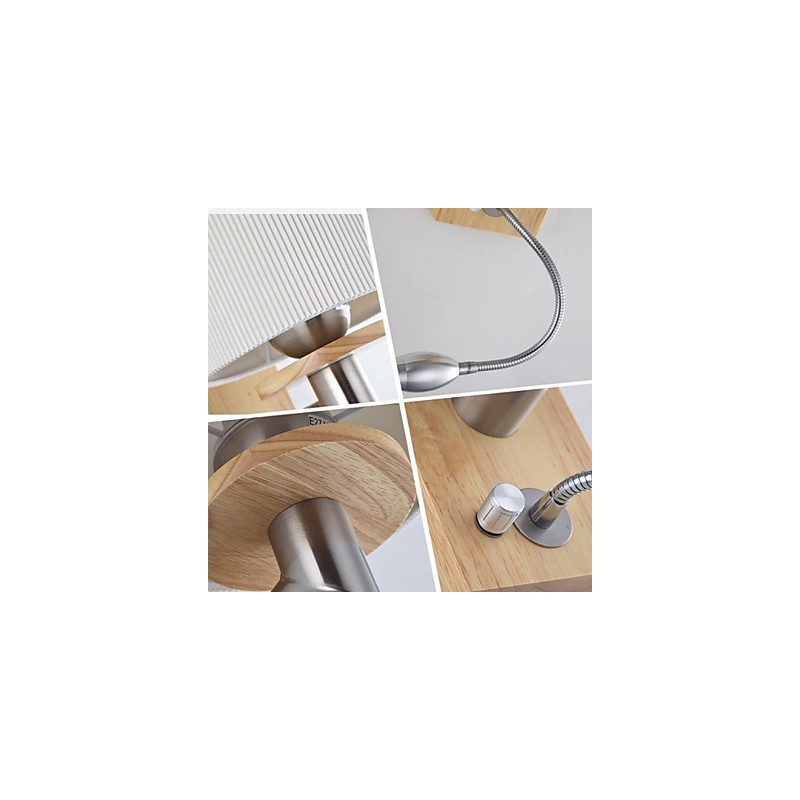Applique da parete LED con luce di lettura, 2 luci, legno/bambù, paralume in tessuto
