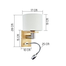 Applique da parete LED con luce di lettura, 2 luci, legno/bambù, paralume in tessuto