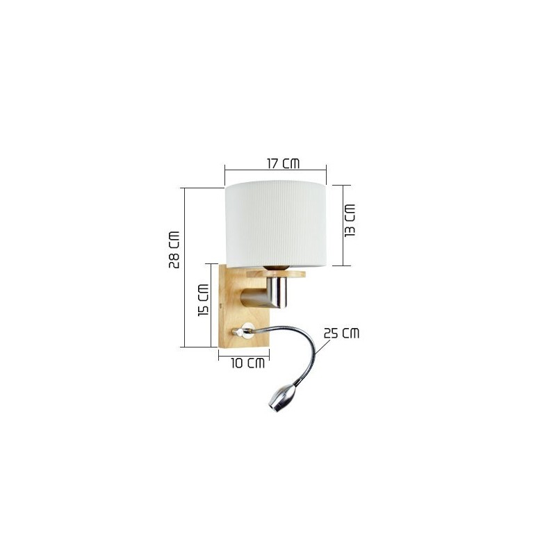 Applique da parete LED con luce di lettura, 2 luci, legno/bambù, paralume in tessuto