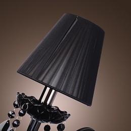 Applique da parete in cristallo nero con paralume in tessuto, 1 lampadina E12/E14, 36x24x24 cm