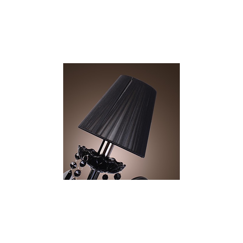 Applique da parete in cristallo nero con paralume in tessuto, 1 lampadina E12/E14, 36x24x24 cm
