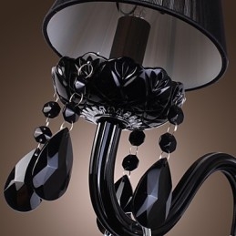 Applique da parete in cristallo nero con paralume in tessuto, 1 lampadina E12/E14, 36x24x24 cm