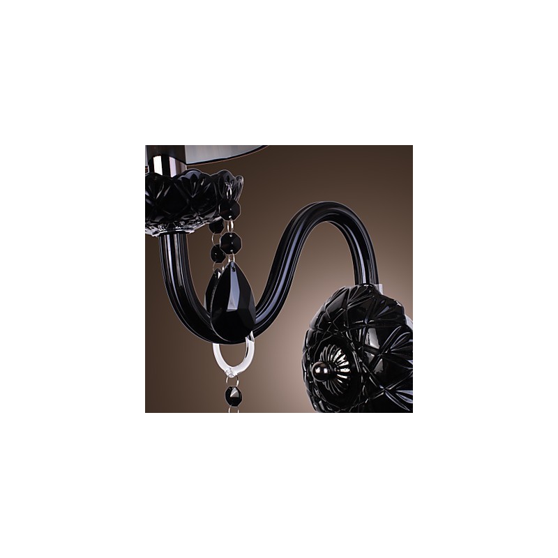 Applique da parete in cristallo nero con paralume in tessuto, 1 lampadina E12/E14, 36x24x24 cm