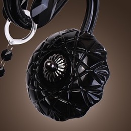 Applique da parete in cristallo nero con paralume in tessuto, 1 lampadina E12/E14, 36x24x24 cm