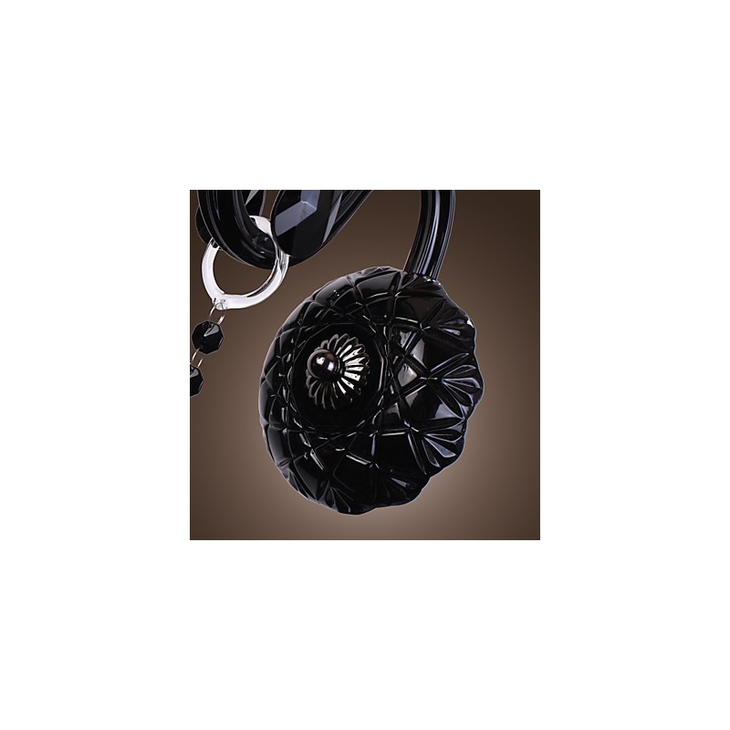 Applique da parete in cristallo nero con paralume in tessuto, 1 lampadina E12/E14, 36x24x24 cm