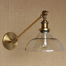 Applique da parete retrò country americano in ferro e vetro, finitura bronzo