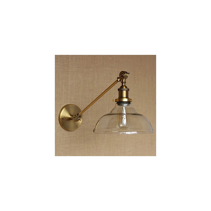 Applique da parete retrò country americano in ferro e vetro, finitura bronzo