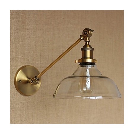 Applique da parete retrò country americano in ferro e vetro, finitura bronzo