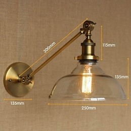 Applique da parete retrò country americano in ferro e vetro, finitura bronzo