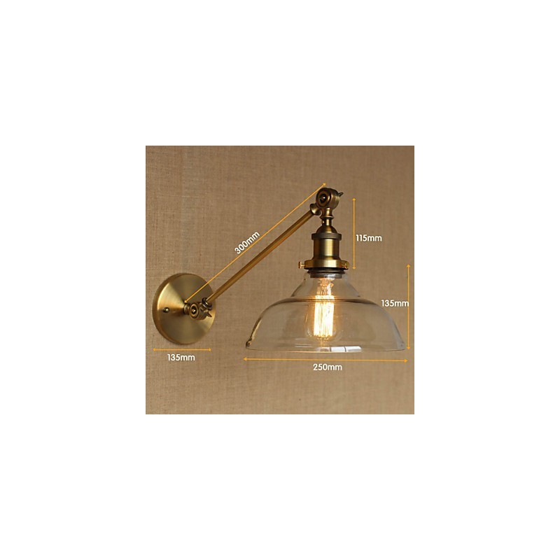 Applique da parete retrò country americano in ferro e vetro, finitura bronzo