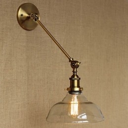 Applique da parete retrò country americano in ferro e vetro, finitura bronzo