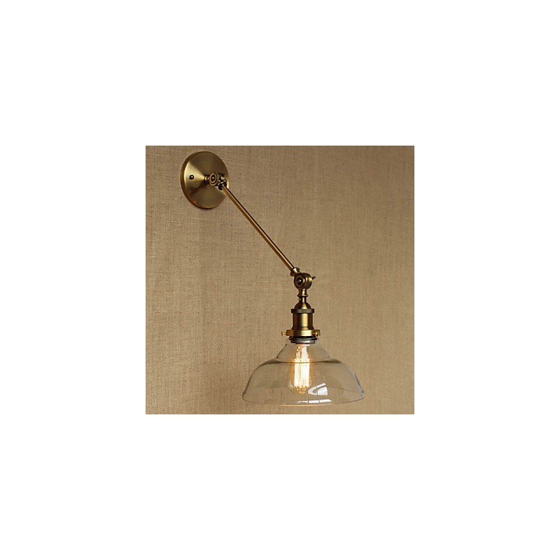 Applique da parete retrò country americano in ferro e vetro, finitura bronzo