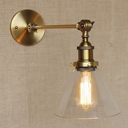 Applique da parete per camera da letto in stile country americano retrò creativo, bronzo, ferro e vetro