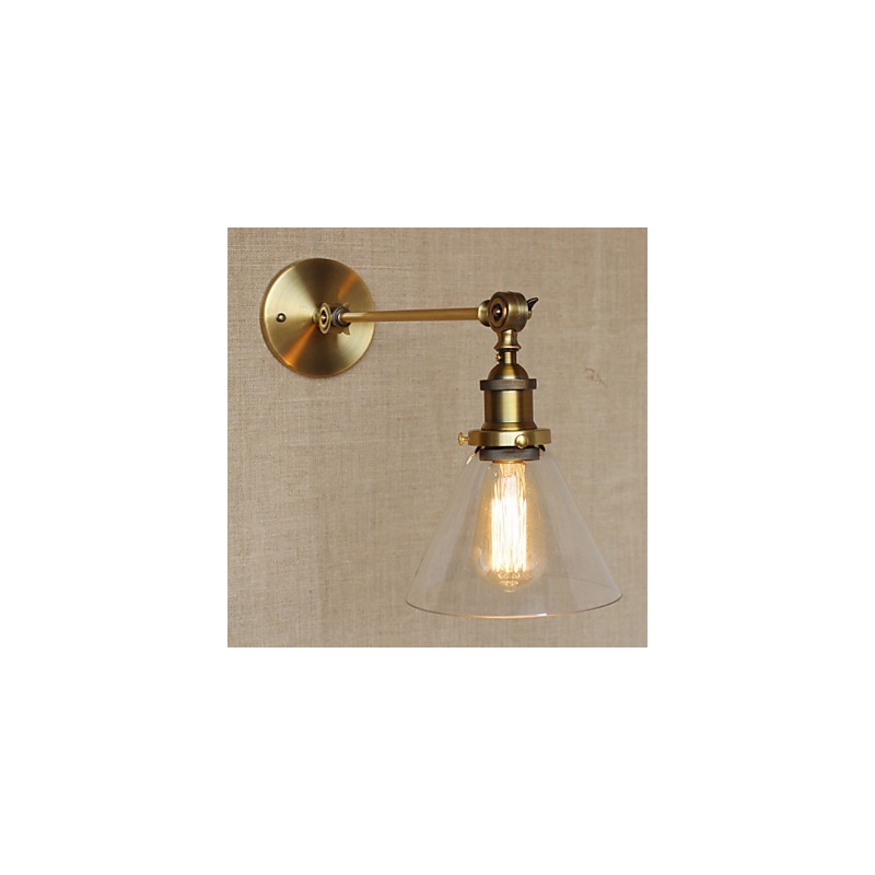 Applique da parete per camera da letto in stile country americano retrò creativo, bronzo, ferro e vetro