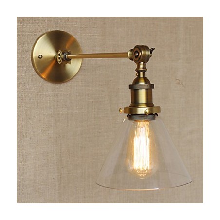 Applique da parete per camera da letto in stile country americano retrò creativo, bronzo, ferro e vetro